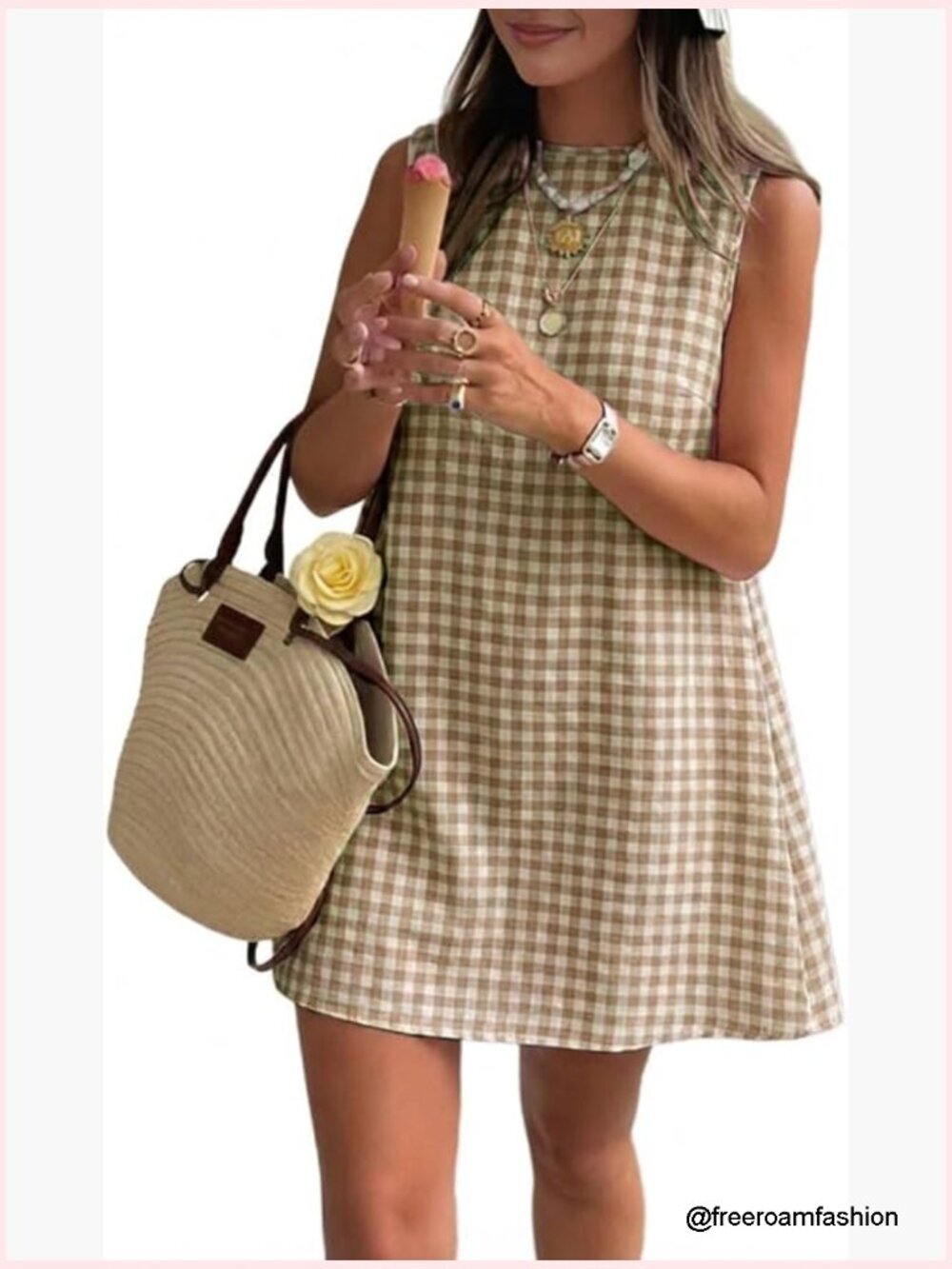 Gingham Mini Sundress with Pockets Sleeveless Boho Casual A-Line